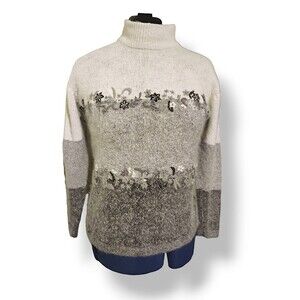 VTG Garland Soft Silk Nylon Angora Lambswool Mock Neck Sweater Flowers Size S